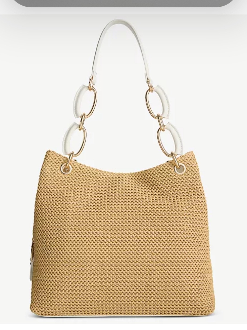 INC International Concepts Tan Woven Shoulder Bag with White Ring-Link Handle